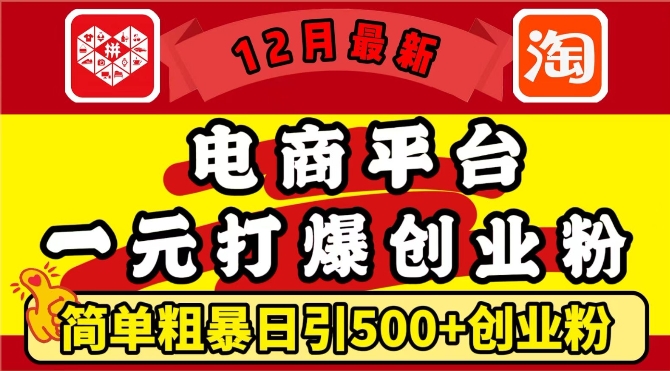 12月最新：电商平台1元打爆创业粉，简单粗暴日引500+精准创业粉，轻松月入过W-极码AI- 热点知汇专注Ai网赚项目资源知识聚汇