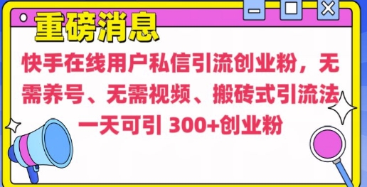 快手最新引流创业粉方法，无需养号、无需视频、搬砖式引流法-极码AI- 热点知汇专注Ai网赚项目资源知识聚汇