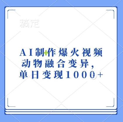 AI制作爆火视频，动物融合变异，单日变现1k-极码AI- 热点知汇专注Ai网赚项目资源知识聚汇