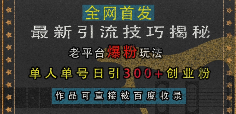 最新引流技巧揭秘，老平台爆粉玩法，单人单号日引300+创业粉，作品可直接被百度收录-极码AI- 热点知汇专注Ai网赚项目资源知识聚汇