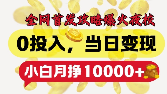 全网首发爆火夜校，0投入，当日变现，小白轻松月入1w+【揭秘】-极码AI- 热点知汇专注Ai网赚项目资源知识聚汇