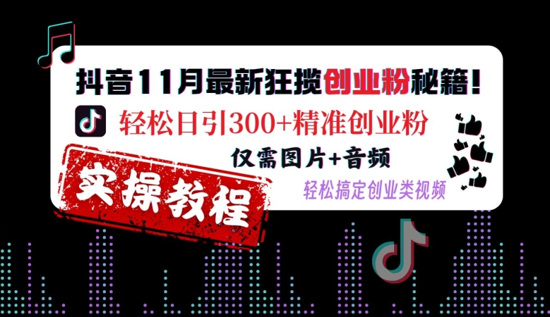 抖音11月最新狂揽创业粉秘籍，轻松日引300+精准创业粉，仅需图片+音频，轻松搞定创业类视频-极码AI- 热点知汇专注Ai网赚项目资源知识聚汇