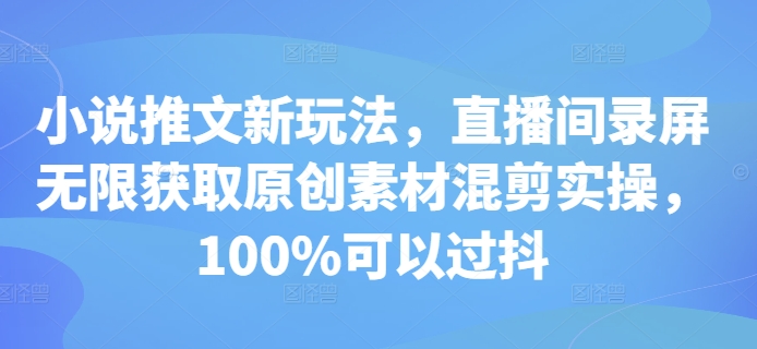 小说推文新玩法，直播间录屏无限获取原创素材混剪实操，100%可以过抖-极码AI- 热点知汇专注Ai网赚项目资源知识聚汇