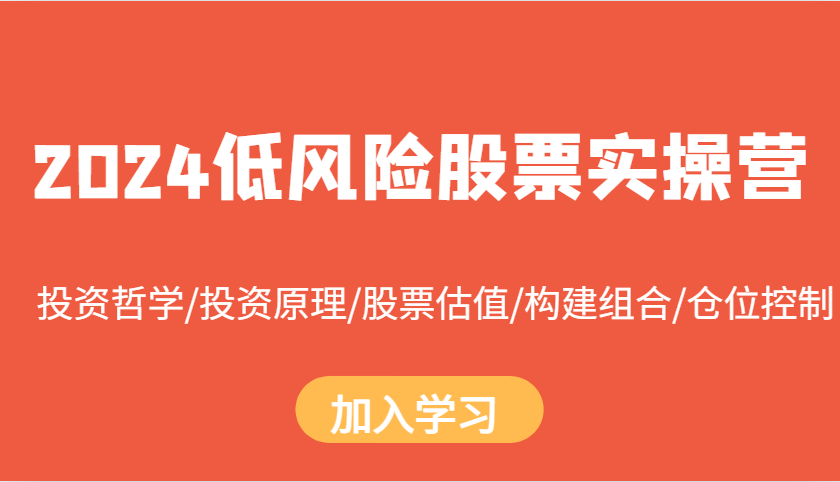 2024低风险股票实操营：投资哲学/投资原理/股票估值/构建组合/仓位控制-极码AI- 热点知汇专注Ai网赚项目资源知识聚汇