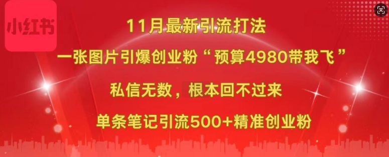 小红书11月最新图片打粉，一张图片引爆创业粉，“预算4980带我飞”，单条引流500+精准创业粉-极码AI- 热点知汇专注Ai网赚项目资源知识聚汇